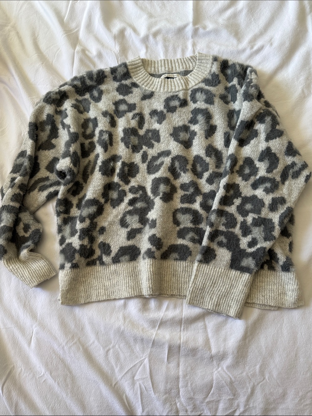 American Eagle Outfitters Grey Leopard Print Scoopneck Sweater